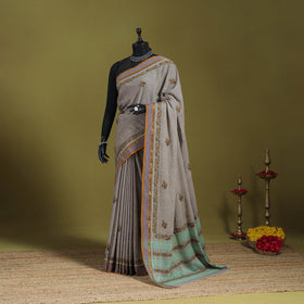 Grey - hand embroidery kerala cotton kashida saree