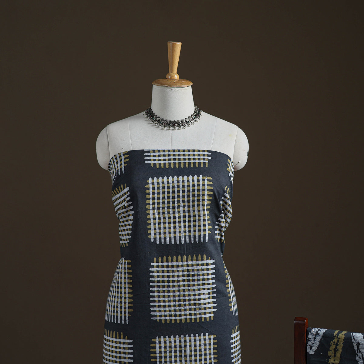 Kutch Hand Batik Print Cotton Unstitched Dress Material: Kurta, Bottom & Dupatta 02