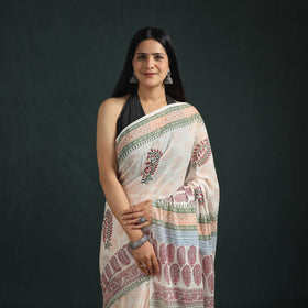 Sanganeri Hand Block Print Pure Mul Cotton Ready To Wear Saree  12