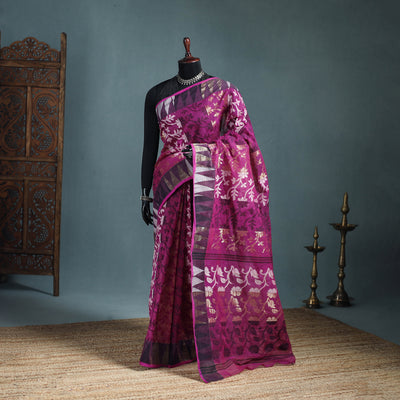 Pure Cotton Handloom Bengal Tant Saree with Zari & Thread Work 13