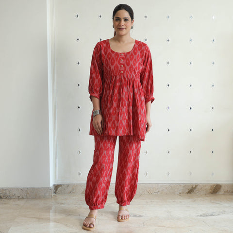 Red - Pochampally Ikat Cotton Co-Ord Set 06