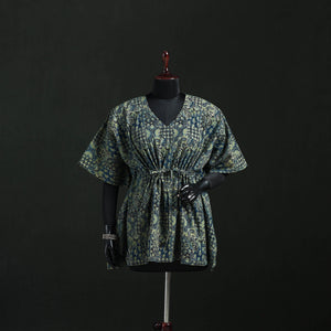 Green - Ajrakh Hand Block Print Natural Dyed Cotton Kaftan (Short) 49