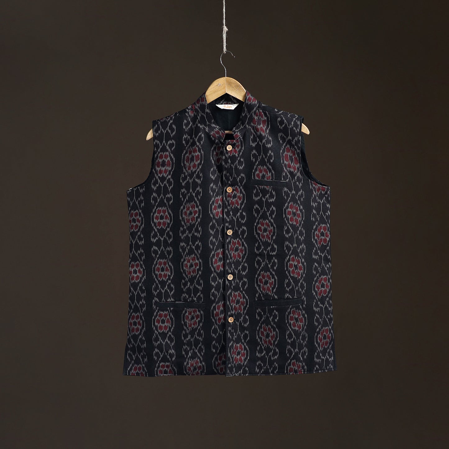Sambalpuri Ikat Weave Cotton Men Nehru Jacket 15