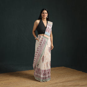 Sanganeri Hand Block Print Pure Mul Cotton Ready To Wear Saree  12