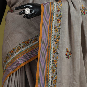 Grey - hand embroidery kerala cotton kashida saree