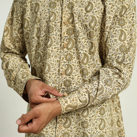 Beige - Pedana Block Print Cotton Men Kalamkari Shirt 05
