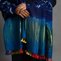 Blue - Kutch Zari Work Handwoven Bandhani Woolen Shawl 27