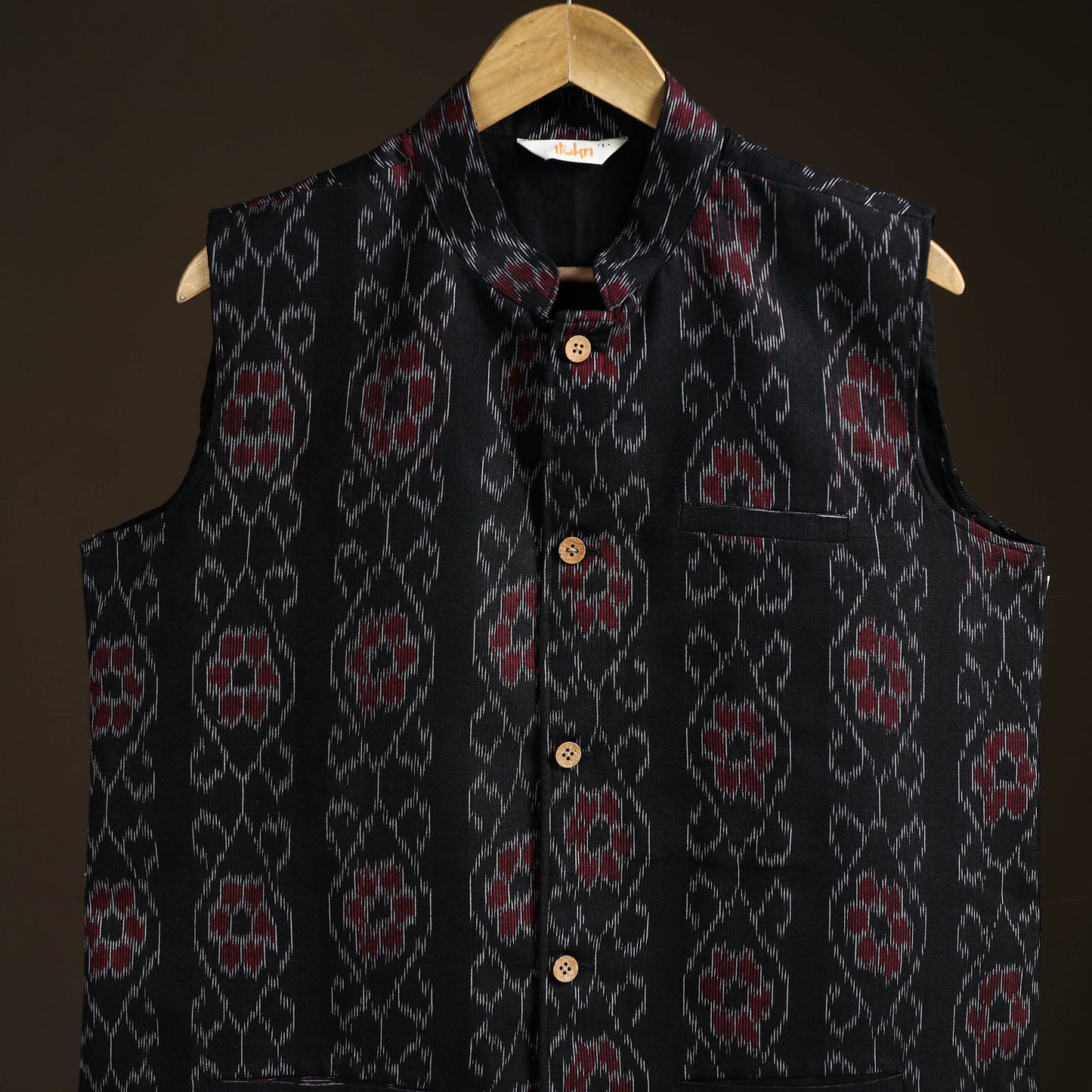 Sambalpuri Ikat Weave Cotton Men Nehru Jacket 15