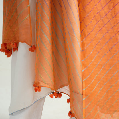 Orange - Leheriya Tie-Dye Kota Doria Cotton Dupatta with Tassels 72