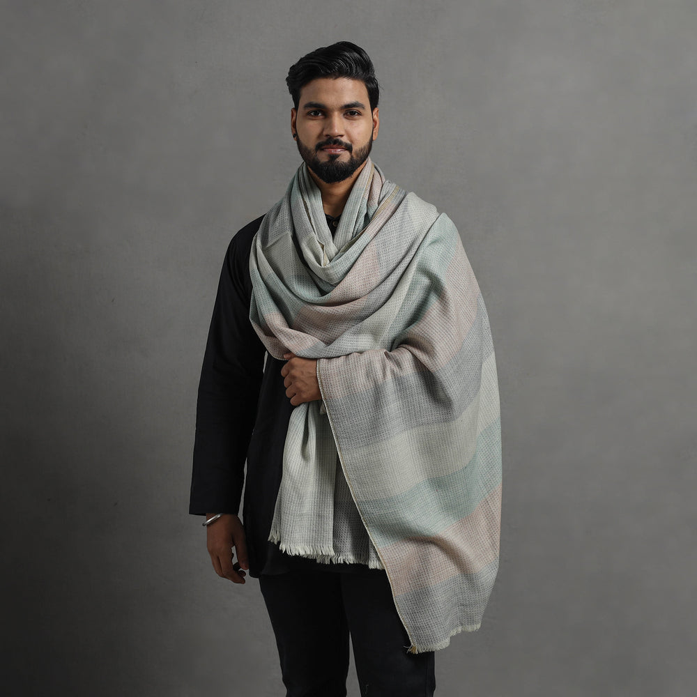 Grey - Kumaun Handwoven Pure Merino Wool Shawl for Men 105