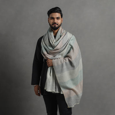 Grey - Kumaun Handwoven Pure Merino Wool Shawl for Men 105