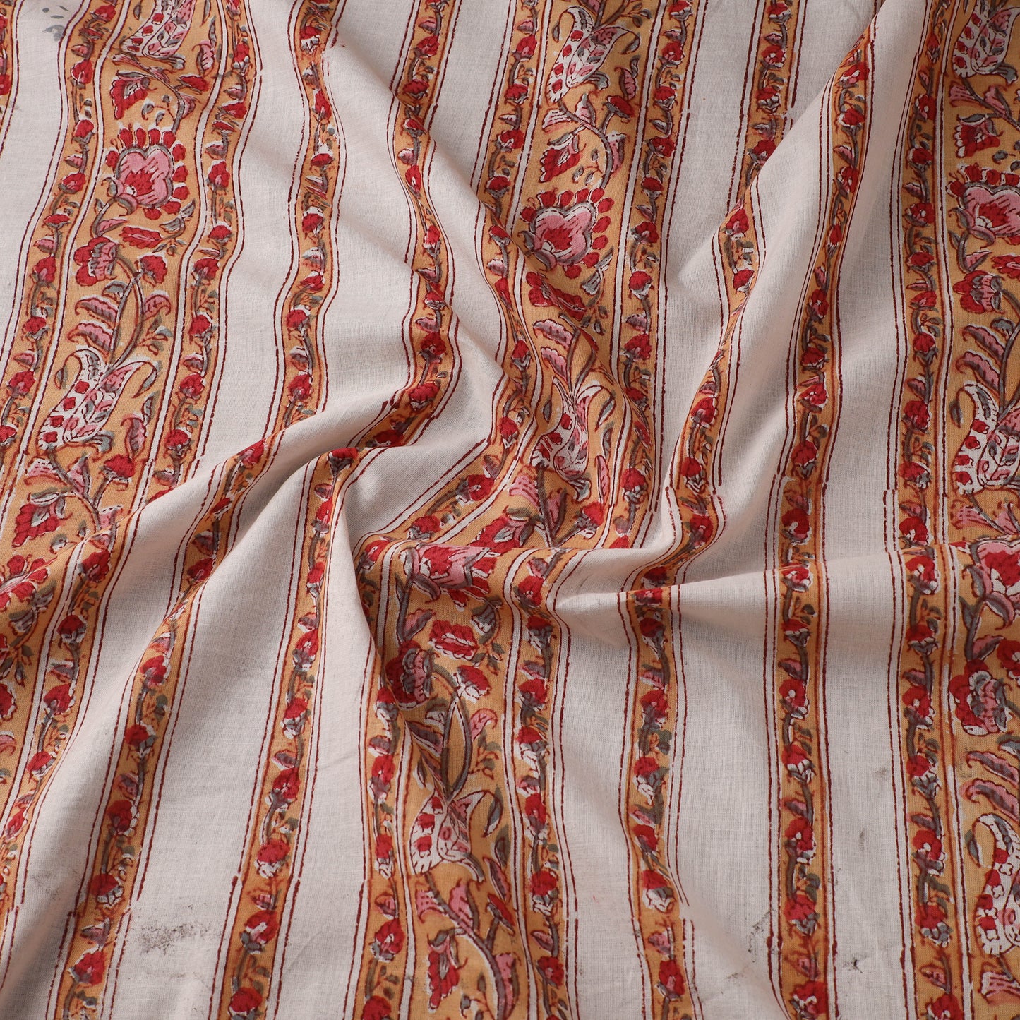 Beige Sanganeri Block Print Cotton Fabric