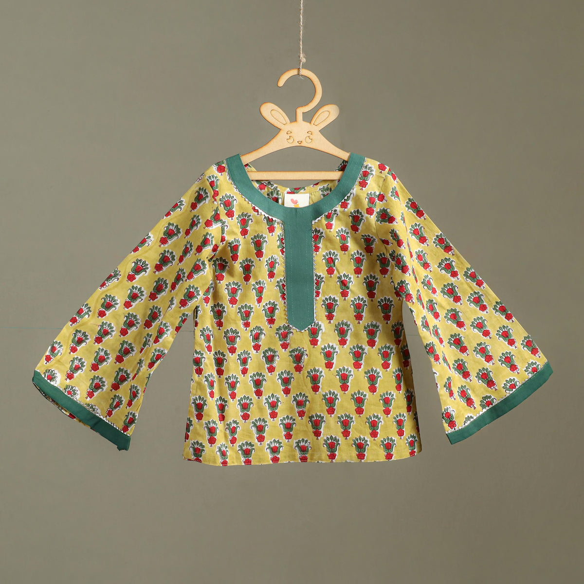 Girls Gota Work Floral Block Print Cotton Kurta with Sharara Set (3-4 Years) 08
