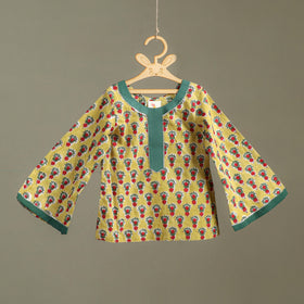 Girls Gota Work Floral Block Print Cotton Kurta with Sharara Set (3-4 Years) 08