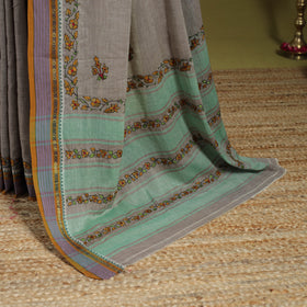 Grey - hand embroidery kerala cotton kashida saree