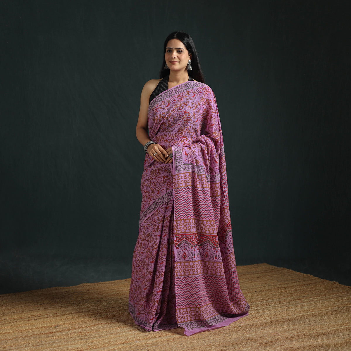 Sanganeri Hand Block Print Pure Mul Cotton Ready To Wear Saree  13
