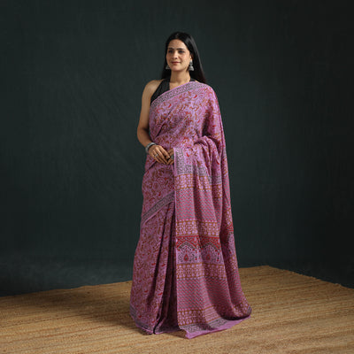 Sanganeri Hand Block Print Pure Mul Cotton Ready To Wear Saree  13