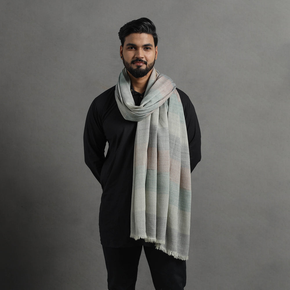 Grey - Kumaun Handwoven Pure Merino Wool Shawl for Men 105