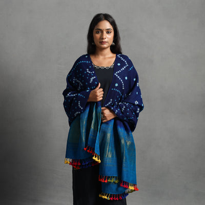 Blue - Kutch Zari Work Handwoven Bandhani Woolen Shawl 27