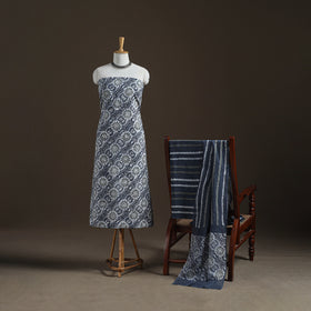 Kutch Hand Batik Print Cotton Unstitched Dress Material: Kurta, Bottom & Dupatta 03