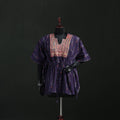 Purple - Pochampally Ikat Cotton Kaftan with Desert Thread Embroidery (Short) 50