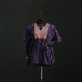 Purple - Pochampally Ikat Cotton Kaftan with Desert Thread Embroidery (Short) 50