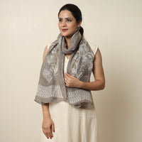 Brown - Bindaas Block Printed Natural Dyed Linen Handloom Stole 13