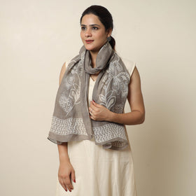 Grey - handloom natural dyed linen bindaas stole 13