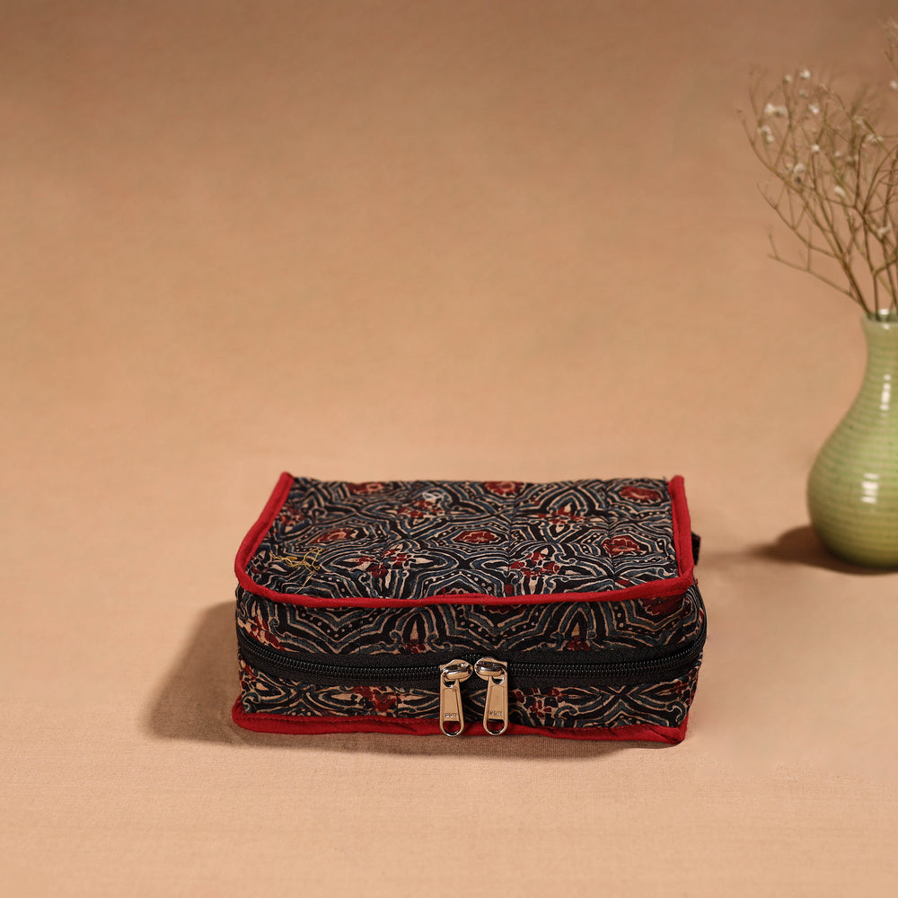 Black - Handmade 4 Pockets Cotton Jewellery Bag 03