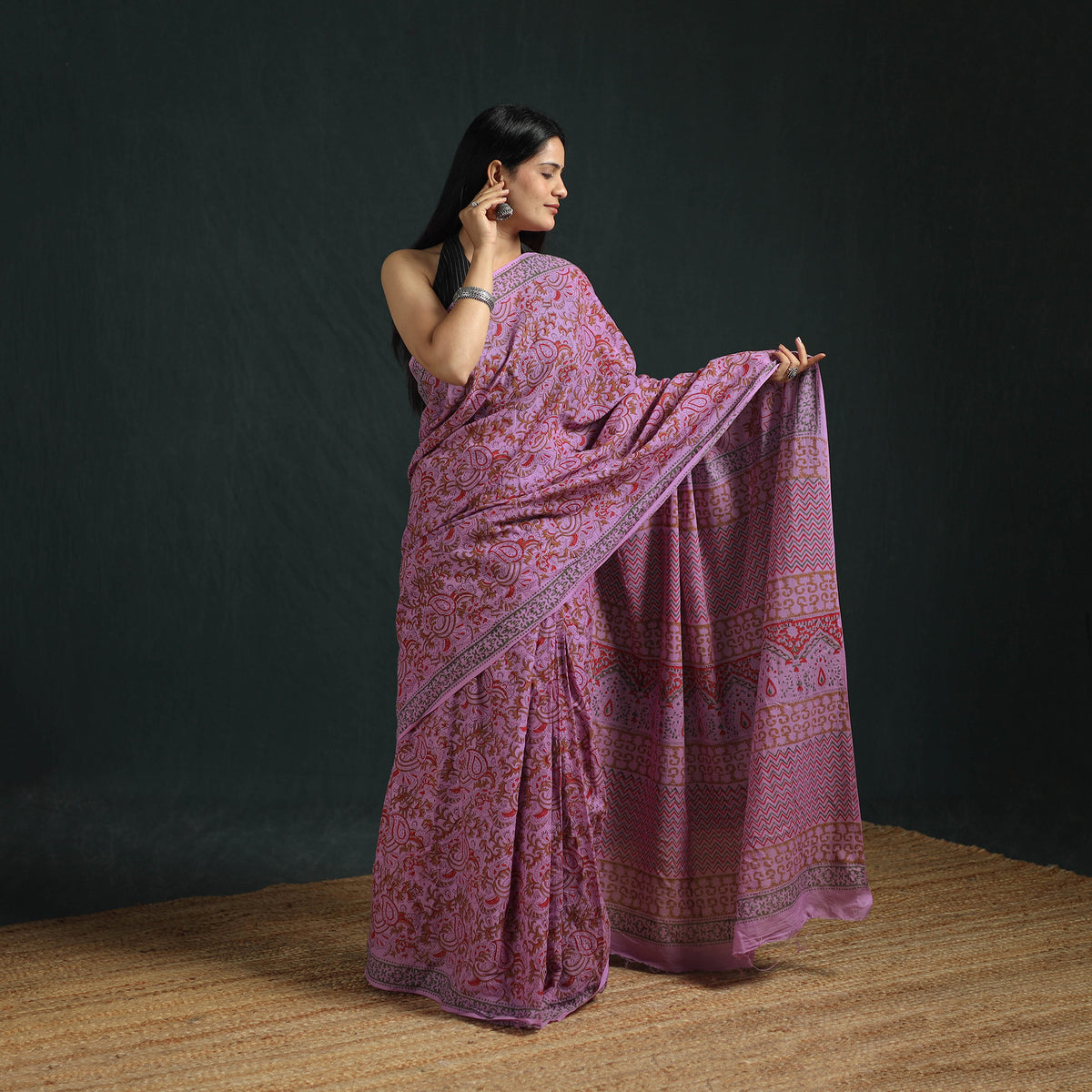 Sanganeri Hand Block Print Pure Mul Cotton Ready To Wear Saree  13