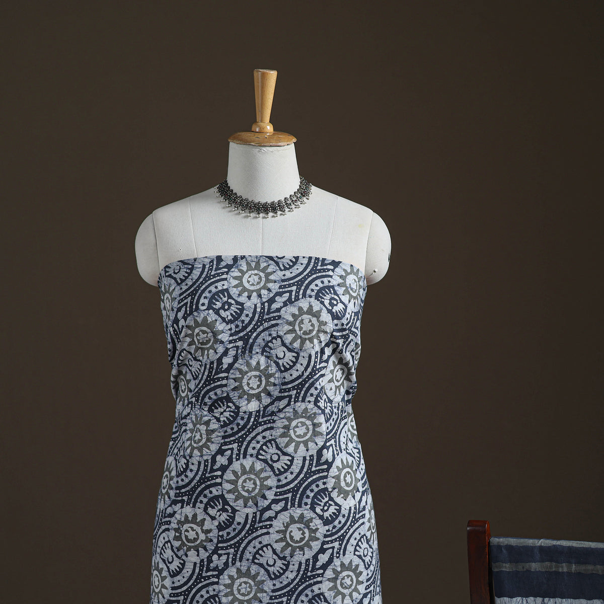 Kutch Hand Batik Print Cotton Unstitched Dress Material: Kurta, Bottom & Dupatta 03