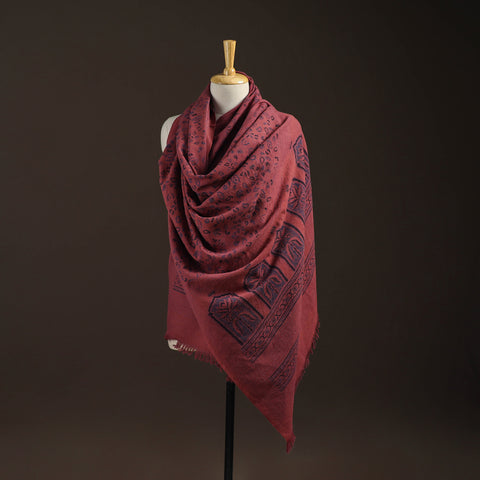 Black - Merino Wool Natural Dyed Handwoven Hand Block Ajrakh Print Shawl 25