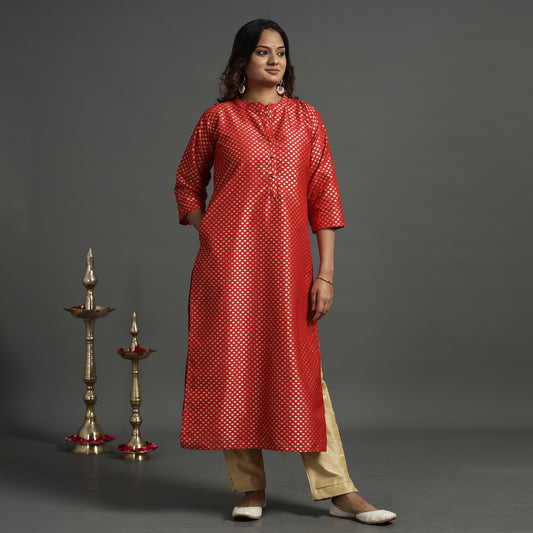 Red - Elegant Banarasi Brocade Silk Kurta with Pant Set