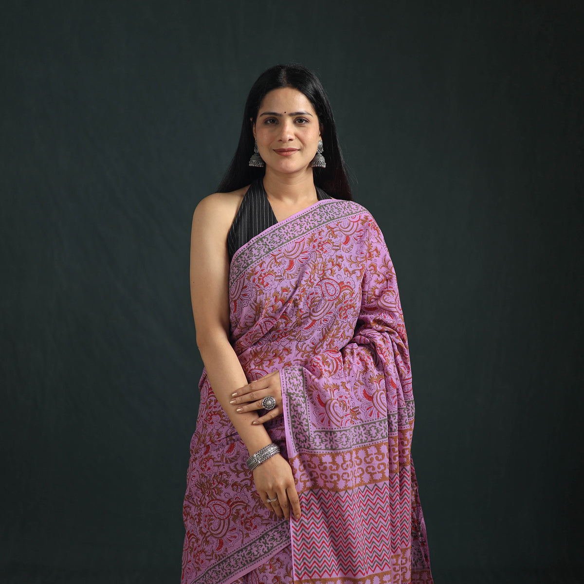 Sanganeri Hand Block Print Pure Mul Cotton Ready To Wear Saree  13