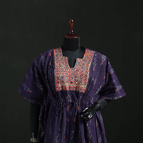 Purple - Pochampally Ikat Cotton Kaftan with Desert Thread Embroidery (Short) 50