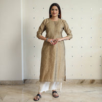 Brown - Polka Zari Butta Spun Dupion Silk Long Straight Kurta 06