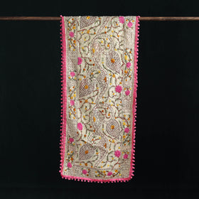 Ranihati Chanderi Silk Hand Embroidered Stole with Pom Pom 273