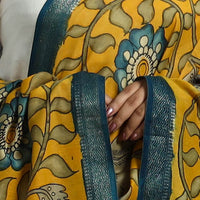 Yellow - Chanderi Silk Handpainted Kalamkari Dupatta 11