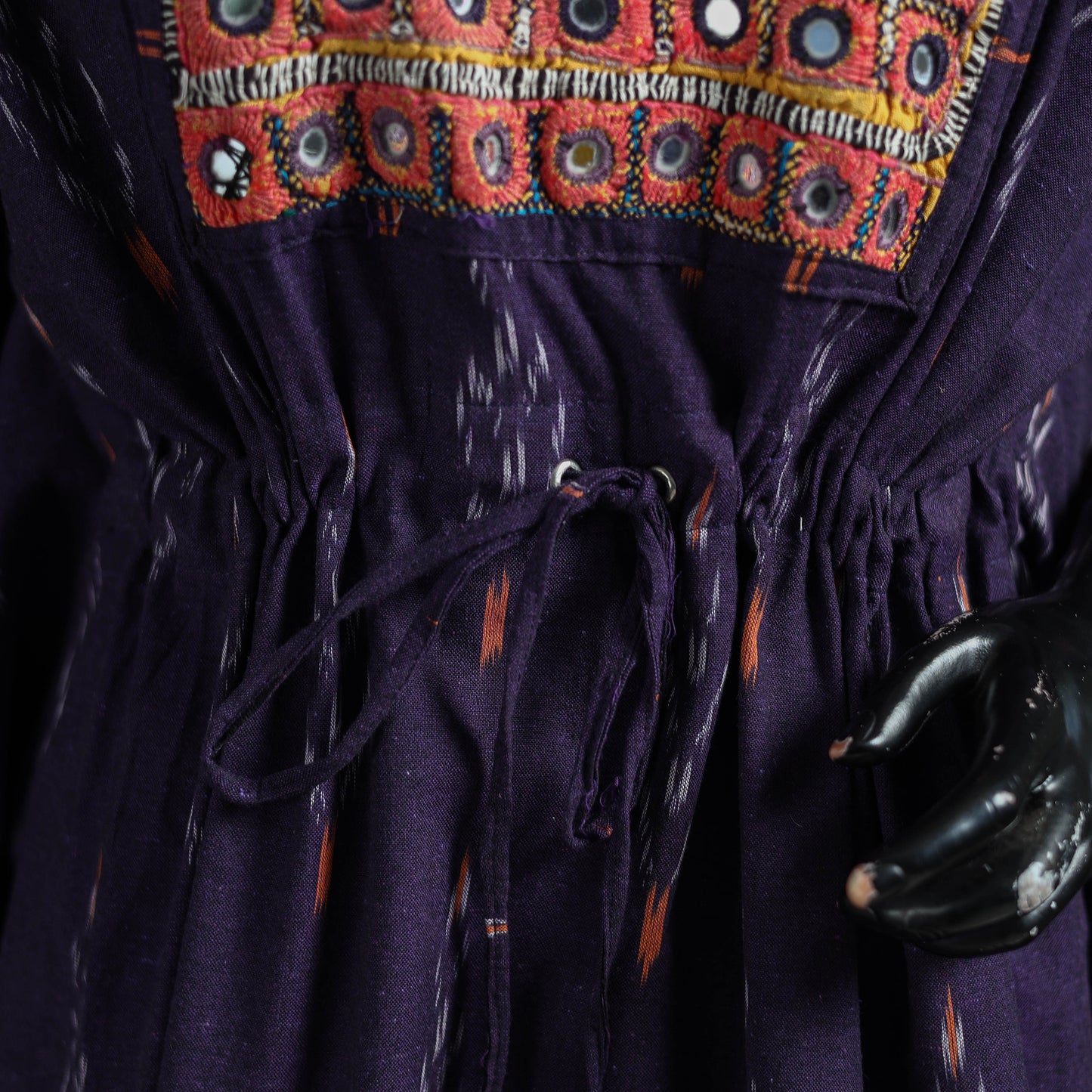 Purple - Pochampally Ikat Cotton Kaftan with Desert Thread Embroidery (Short) 50