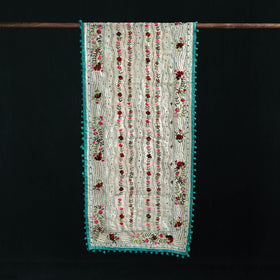 Ranihati Chanderi Silk Hand Embroidered Stole with Pom Pom 272