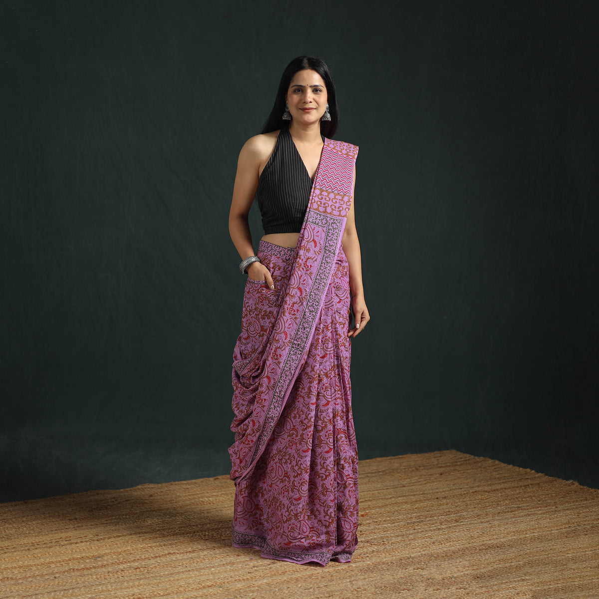 Sanganeri Hand Block Print Pure Mul Cotton Ready To Wear Saree  13