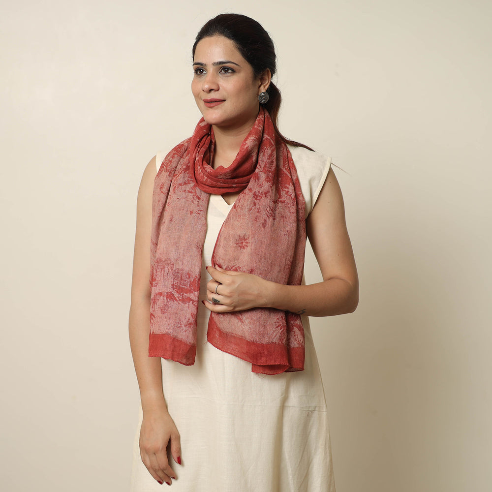 Maroon - Bindaas Block Printed Natural Dyed Linen Handloom Stole 15