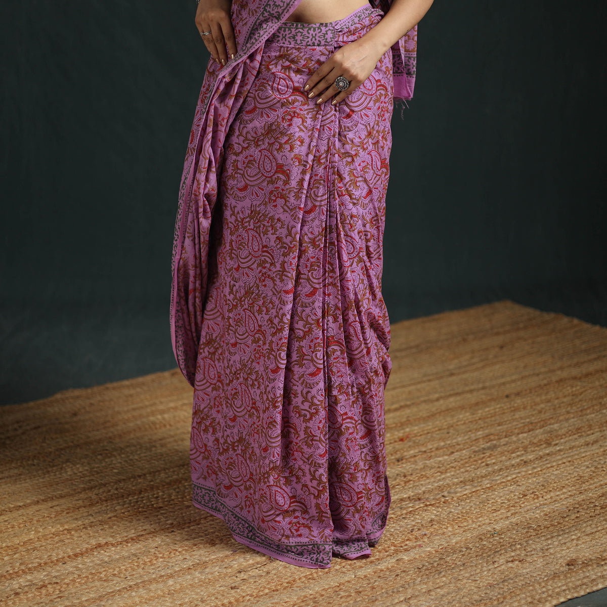 Sanganeri Hand Block Print Pure Mul Cotton Ready To Wear Saree  13