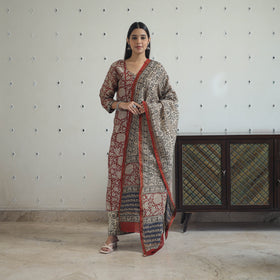 Red - hand bagru chanderi silk kurta set 10 - handcrafted