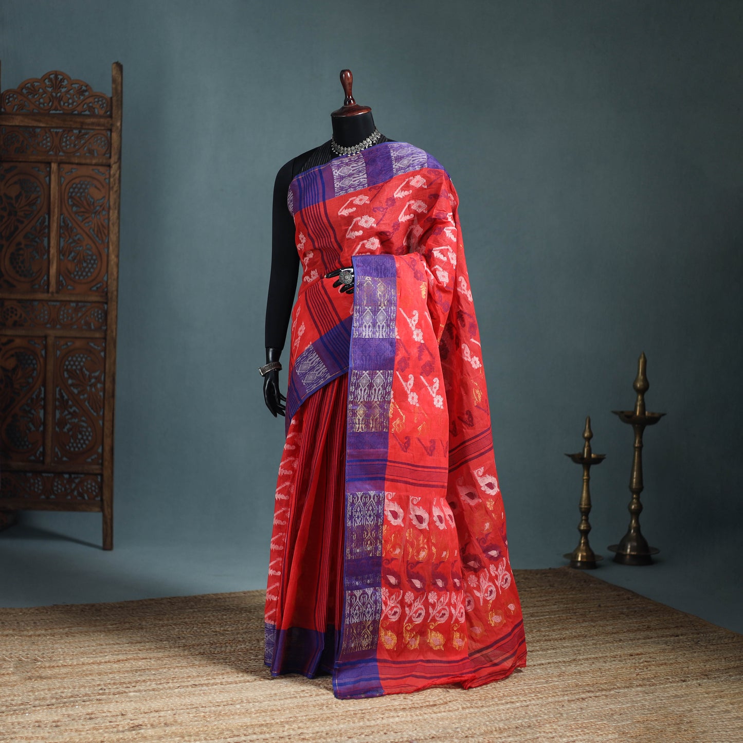 Pure Cotton Handloom Bengal Tant Saree with Zari & Thread Work 15