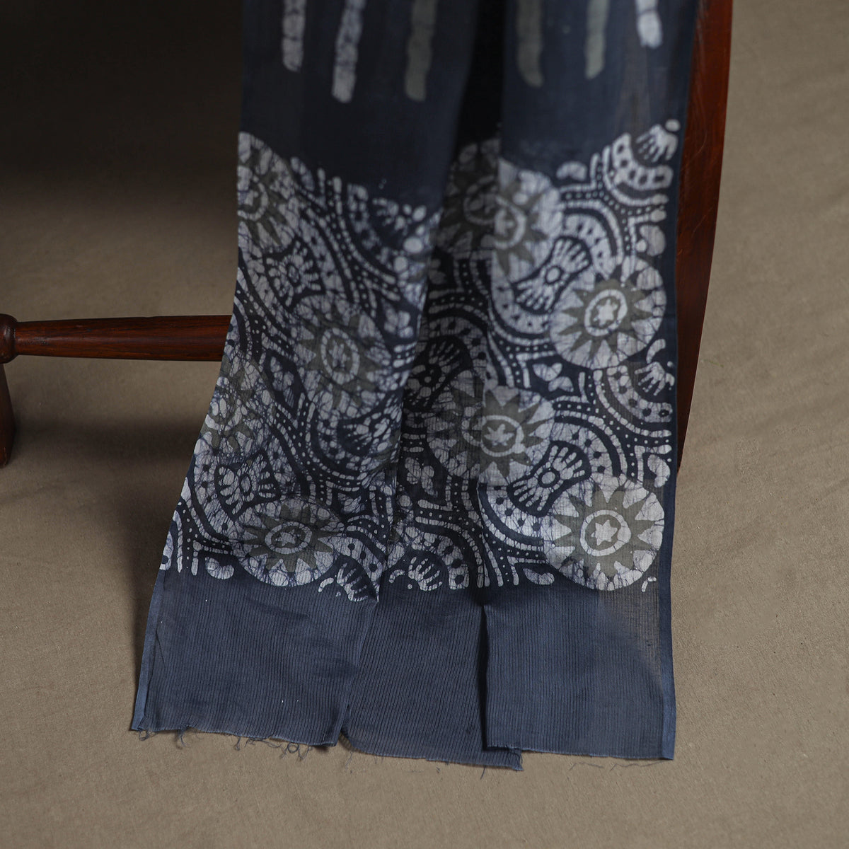 Kutch Hand Batik Print Cotton Unstitched Dress Material: Kurta, Bottom & Dupatta 03