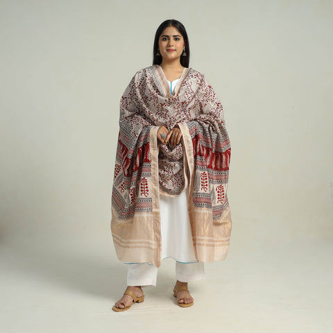 Beige - traditional maheshwari silk bagh dupatta 01