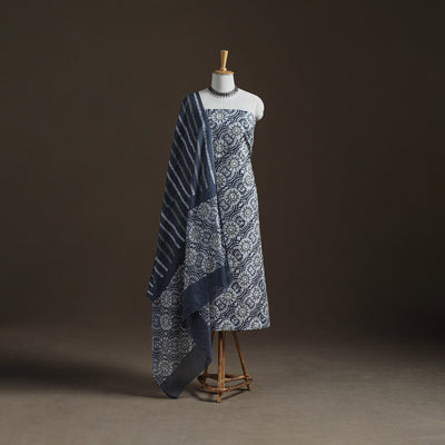Kutch Hand Batik Print Cotton Unstitched Dress Material: Kurta, Bottom & Dupatta 03