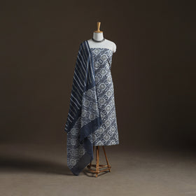 Kutch Hand Batik Print Cotton Unstitched Dress Material: Kurta, Bottom & Dupatta 03