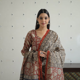 Red - hand bagru chanderi silk kurta set 10 - handcrafted